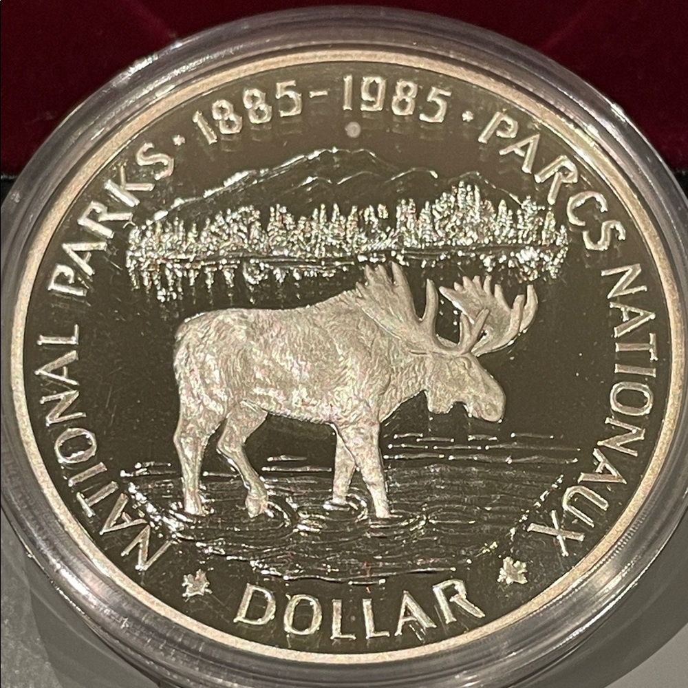 RCM 1985 $1 National Parks Centennial PROOF Silver Dollar Coin Moose Frost